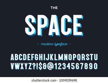 Space modern typeface. Alphabet cool colorful trend style. Font modern typography for t shirt, animation, printing, decoration, video, poster, book. Vector Illustration 10 eps