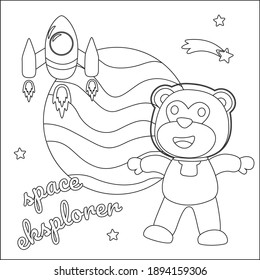 Space monkey or astronaut in a space suit with cartoon style. Creative vector Childish design for kids activity colouring book or page.