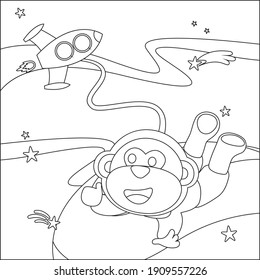 Space monkey or astronaut in a space suit with cartoon style. Creative vector Childish design for kids activity colouring book or page.