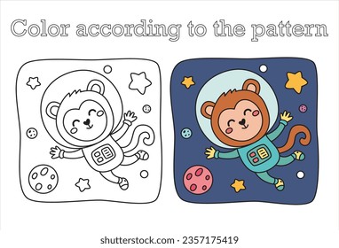 Space monkey or astronaut in a space suit with cartoon style. Creative vector Childish design for kids activity coloring book or page. Coloring pages for kids of astronauts in outer space. 69