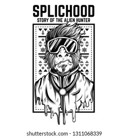 Space Monkey Black and White Illustration