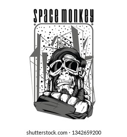 Space Monkey Black and White Illustration