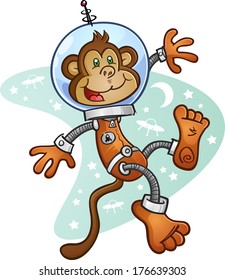 Space Monkey Cartoon Character Exploring the Cosmos