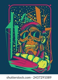 Space Monkey Cartoon Monster: Designing Logo, Mascot, Sticker, T-Shirt, and Tattoo