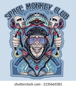 space monkey club.fun poster and fashion apparel graphic design. 