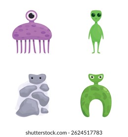 Space monster icons set cartoon vector. Funny space alien or monster. Cartoon character