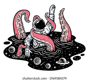 Space monsters attack astronauts illustration