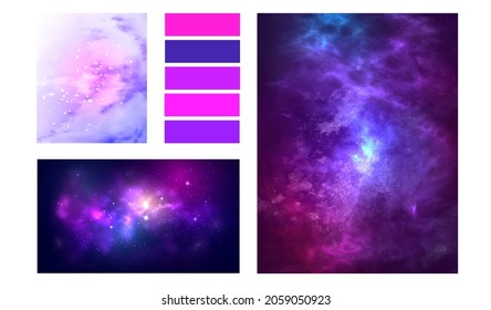 Space moodboard collage of vector illustrations. Purple galaxy layout for presentation