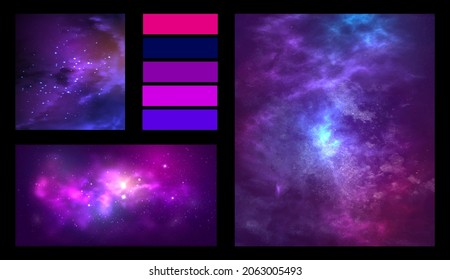 Space moodboard collage of vector illustrations. Purple galaxy layout for presentation