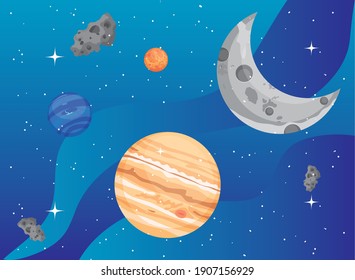 Space moon asteroids and planets of universe cosmos and futuristic theme Vector illustration