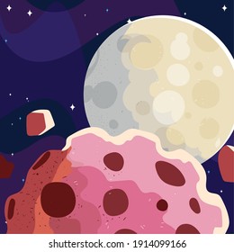 space moon asteroids stars astronomy galaxy background vector illustration