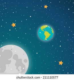 Space: Moon and Earth, vector.