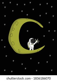 Space Moon Illustration Print Design Stock Vector (Royalty Free ...