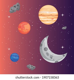 Space moon and planets of universe cosmos and futuristic theme Vector illustration