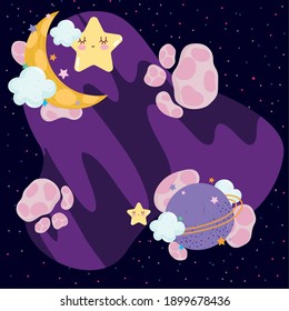 space moon star planet rocks adventure explore cartoon icons vector illustration