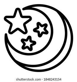 Space with moon and stars icon. Outline space moon stars vector icon for web design isolated on white background
