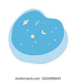 Space with moon, stars and planet