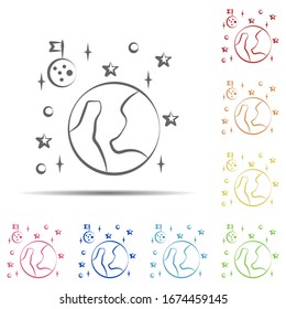 Space multi color icon. Element of space hand drawn icon on white background