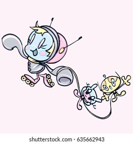 Space mum with out for a walk