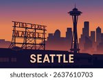 The Space Needle rises above Seattle’s bustling waterfront, offering a panoramic view of the city and its natural surroundings, especially stunning at sunset.