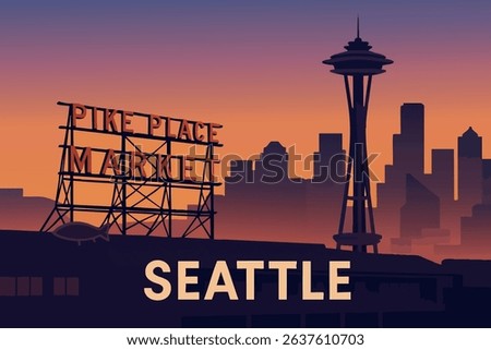 The Space Needle rises above Seattle’s bustling waterfront, offering a panoramic view of the city and its natural surroundings, especially stunning at sunset.