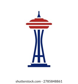 Space Needle Tower Icon Illustration Containing American city landmark, patriotic architecture, and observation tower
