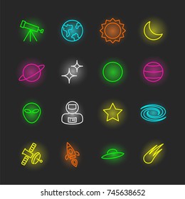 space neon icon set, vector design editable stroke