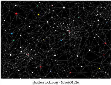 Space network of global use of the Internet. Network on a black background .
