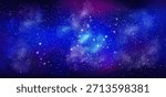 Space night background. Cosmic starry sky. Magic galaxy. Nebula and stars. Colorful universe interstellar texture. Cosmos infinite. Starlight sparkles. Stardust shine. Vector realistic starry backdrop
