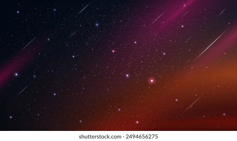 Fondo de la galaxia del cielo de la noche del espacio, nebulosa profunda hermosa del universo con el campo del destello de las estrellas en rojo, púrpura, cielo azul oscuro, Naturaleza de la Ilustración vectorial estrellada Abstractas con la vía láctea