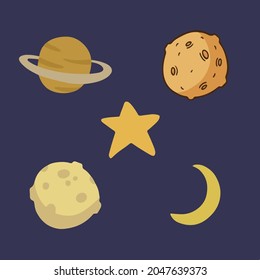Space Object Collection Set. Social Media Post. Vector Illustration.