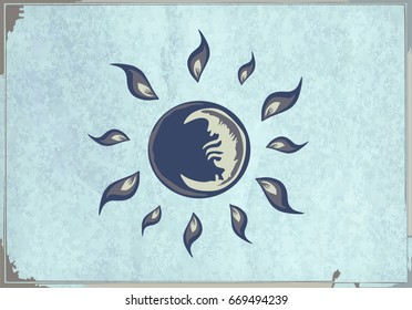 Space object on a turquoise background, illustration astronomical book. Planet or star shining