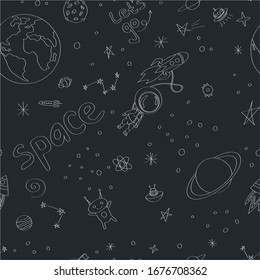 
Space objects. Astronaut, rocket, planet, UFO, satellite, etc.