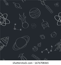 
Space objects. Astronaut, rocket, planet, UFO, satellite, etc.