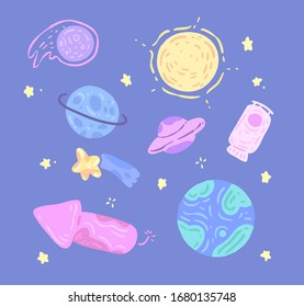 Space objects doodle . Space objects vector
