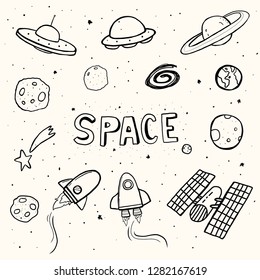 Space objects, Hand drawn, Elements space, planets, Vector