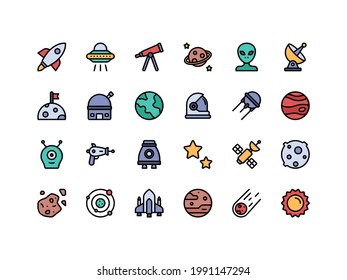 Space Objects Lineal Color Icon Set