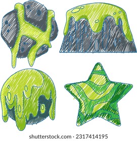 Space Objects in Pencil Colour Sketch Simple Style illustration
