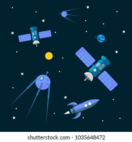 Space objects. Satellites , rocket, planets. Vector illustration design.