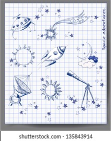 Space objects sketch. Vector illustration