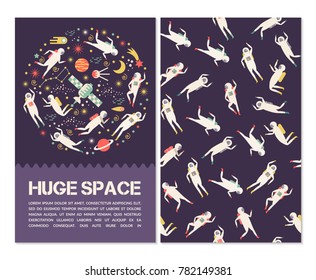 Space objects, symbols and design elements, spaceships, planets, stars, rocket sun satellite Vector illustration