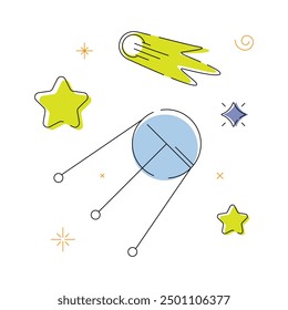 Space objects. Vector illustration. Sketch style drawing. Cartoon style.