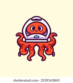 Space Octopus in Astronaut Suit Exploring the Universe  Cute and Playful Vector Illustration