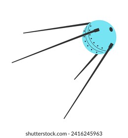 Space orbital round satellite. First artificial satellite. Sputnik. Flat vector isolated illustration. 