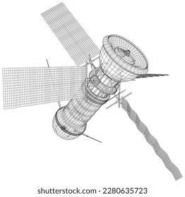 Space orbital satellite on the blue background. Vector Illustration.