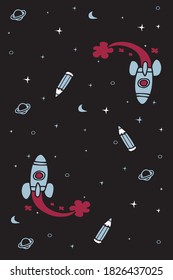 space ornament with moon, star and rocket