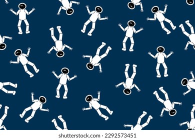 Space ornament. Seamless pattern with Cosmonauts. Children Wallpaper and bed linen print with Astronaut. Vector illustration of a man in a spacesuit. 