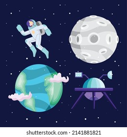 space outer set four icons