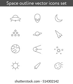 Space outline icons vector set