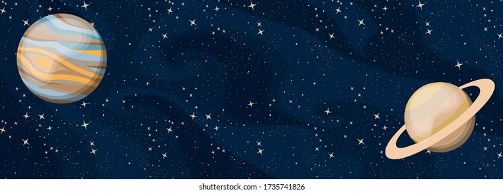 Space panorama with planets Jupiter and Saturn. Connection of the planets.